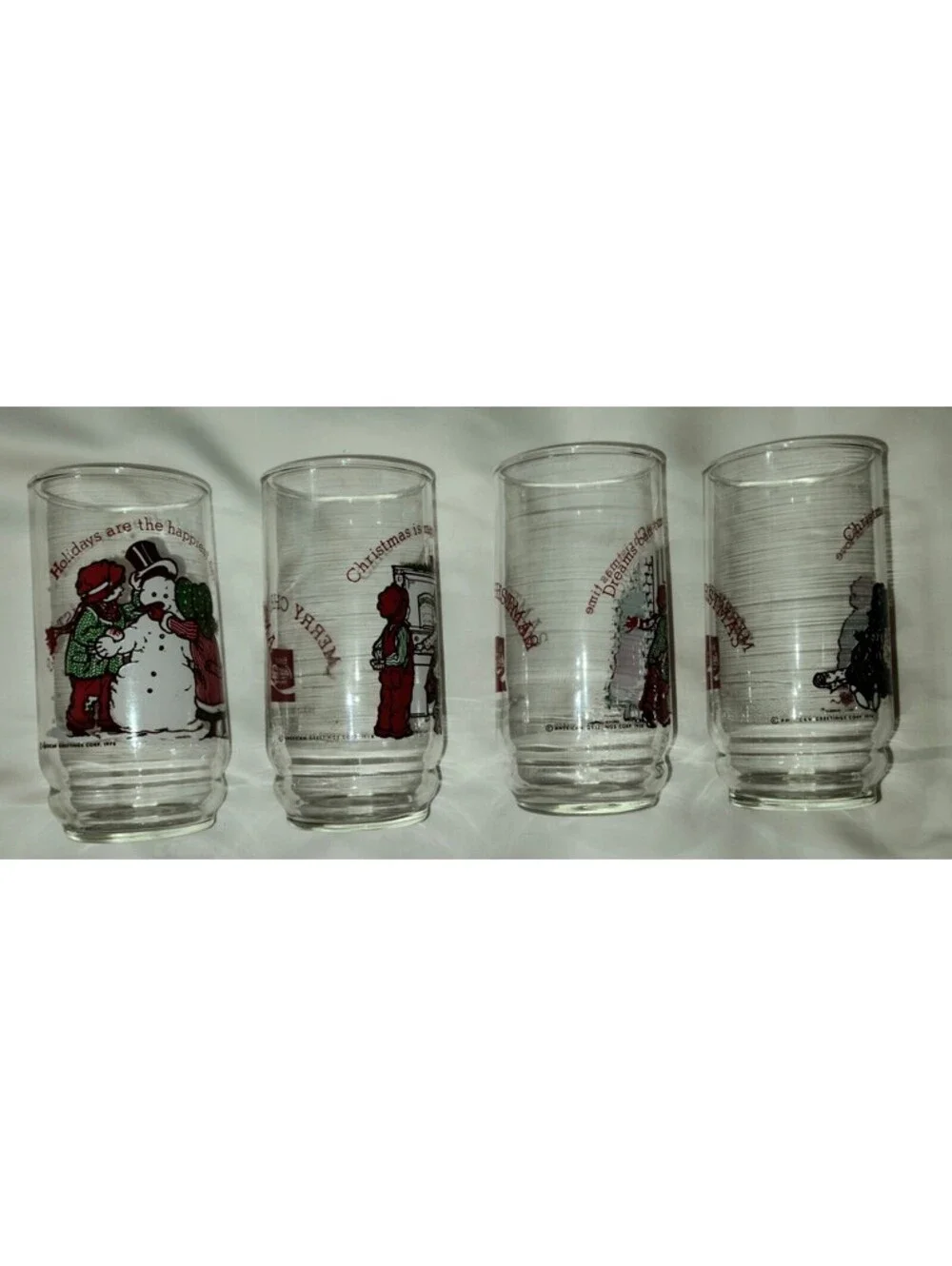 4pc Vintage 1978 Holly Hobbie & Robby Coca-Cola Christmas Glasses Home Decor EUC